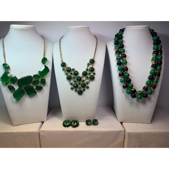 3 kelly green statement bib flower floral bling enamel necklaces banana republic - Picture 1 of 13